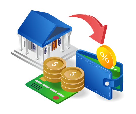 Money from bank to wallet  Illustration