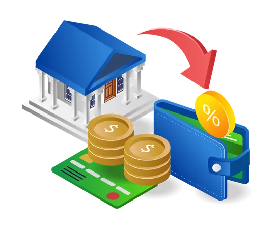 Money from bank to wallet  Illustration