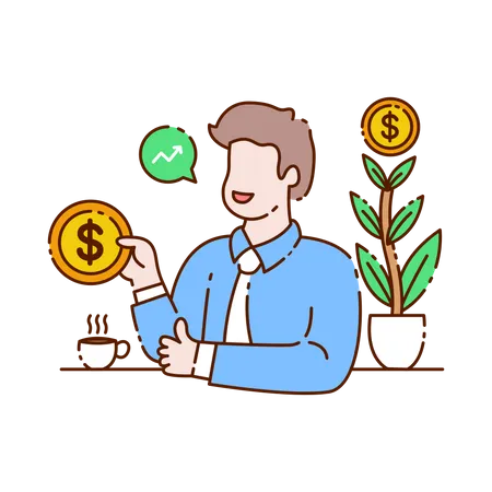 Man Holding Dollar Coin Business Growth And Investment Concept Illustration Illustration