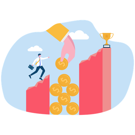 Money helps businessman for climbing up  Illustration