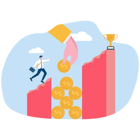 Money helps businessman for climbing up  Illustration