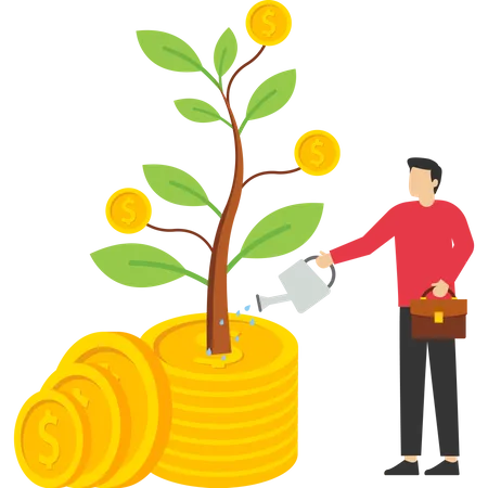 Money Investment Concept Idea To Generate More Income Finance Business Asset Management Account Growing Money Tree Businessman Watering Money Tree Vector Illustration Illustration