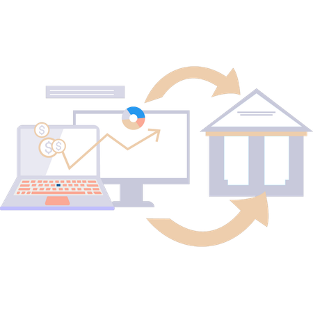 Money is being transferred to the bank online  Illustration