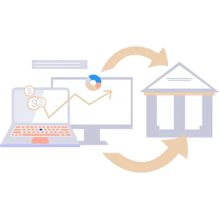 Money Is Being Transferred To The Bank Online Illustration