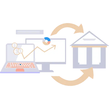 Money is being transferred to the bank online  Illustration