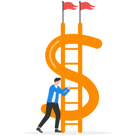 Money Ladder To Achieve A Financial Independent Goal  イラスト