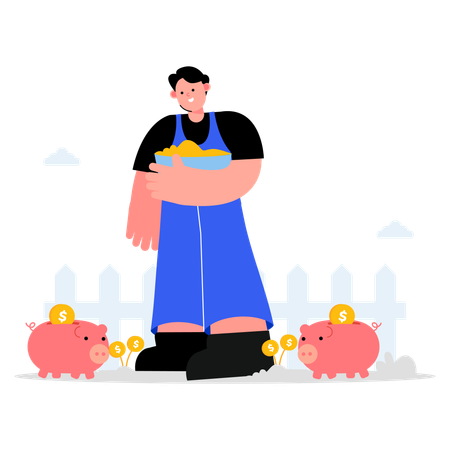Money saving in piggy bank  Illustration