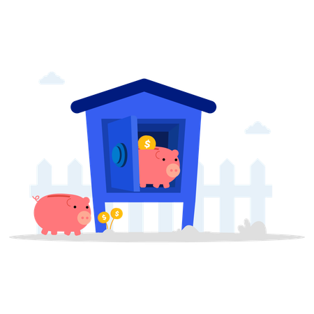 Money savings in piggy bank  Illustration