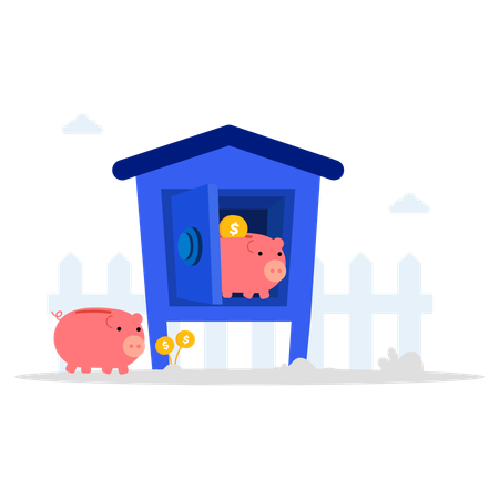 Money savings in piggy bank  Illustration