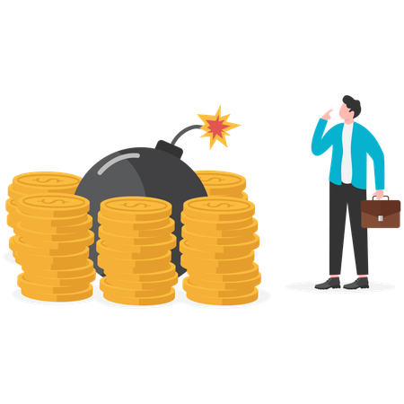 Money stack with a bomb inside  Illustration