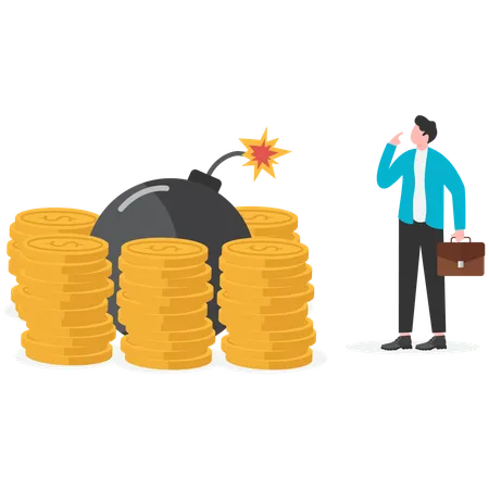 Money stack with a bomb inside  Illustration