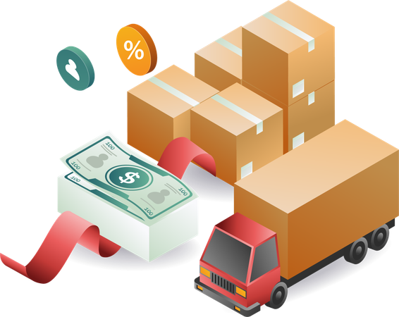 Money supply for sending packages  Illustration