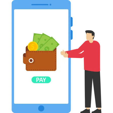 Money Transfer To E Wallet Concept Showing Businessman Shopping Activity Using An E Wallet Suitable For Landing Page UI Web App Intro Card Editorial Flyer And Banner Vector Illustration Illustration