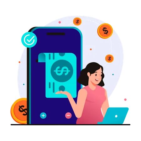 Money transfer using smartphone  Illustration