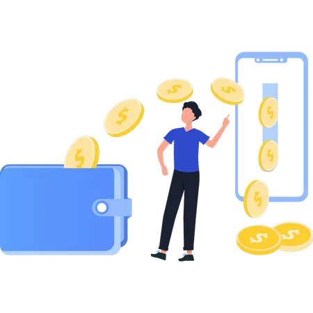 Money Is Transferred To Mobile Illustration