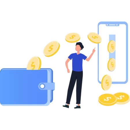 Money Transferred To Mobile  Illustration