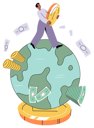 Money transfers and currency exchanges between countries of world  Illustration