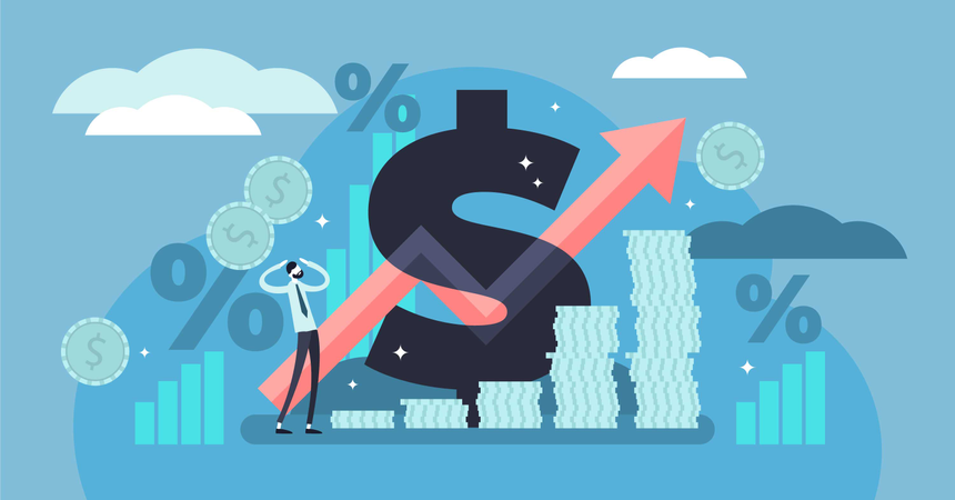 Money value recession and price increase process  Illustration