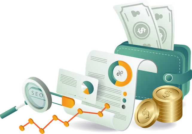 Money wallet growth savings analysis  Illustration