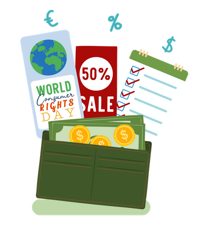 Money wallet with consumer rights Illustration
