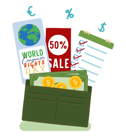 Money wallet with consumer rights  Illustration