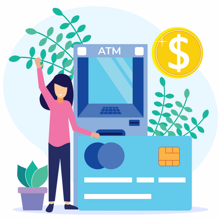 Money withdrawal using atm card Illustration