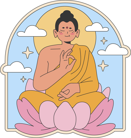 Monge budista fazendo meditação  Ilustração