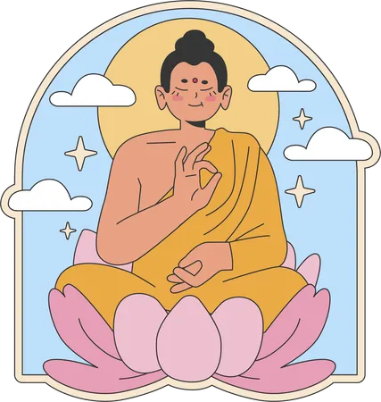 Monge budista fazendo meditação  Ilustração