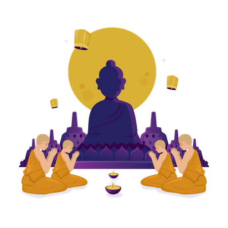 Monges adoram em meditação  Ilustração