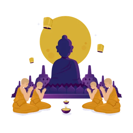 Monges adoram em meditação  Ilustração