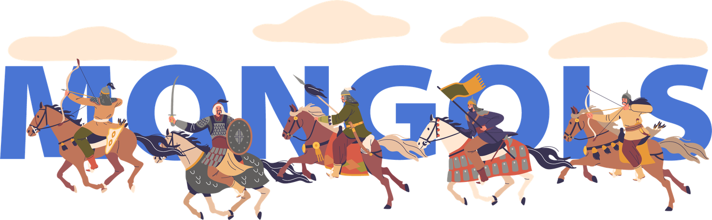 Mongol Warrior Characters On Horseback  Illustration