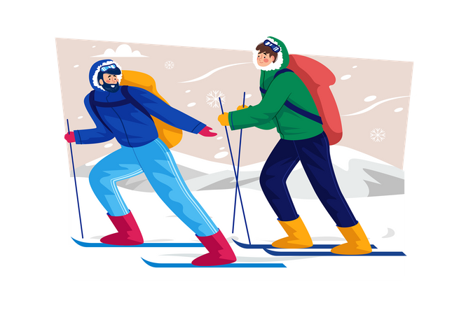 Moniteur de ski enseignant aux débutants comment skier pendant les vacances  Illustration