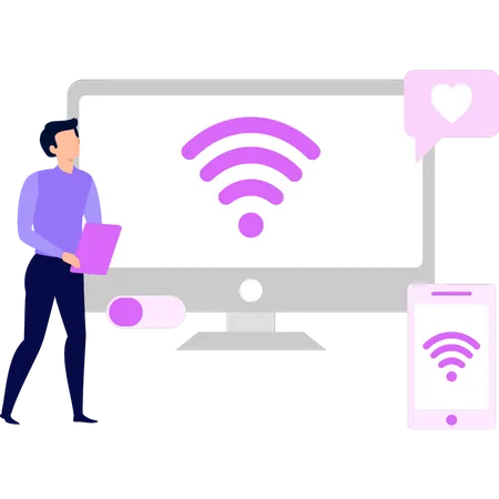 Monitor has Wi-Fi network  Illustration