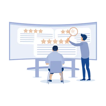 Monitoramento da equipe Avaliação de feedback on-line para melhorar a classificação positiva da marca e ganhar a confiança do cliente  Ilustração