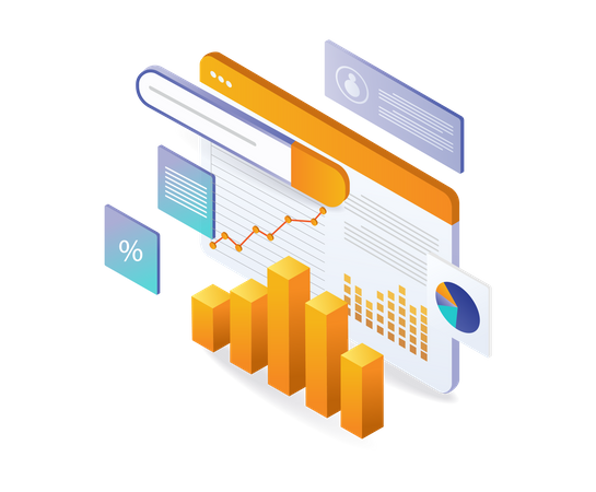 Monitorear el panel de control del análisis de datos del motor de búsqueda optimización SEO  Ilustración