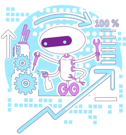 Monitoring Bot Thin Line Concept Vector Illustration Mobile App And Website Bugs Fixing System Errors Checking Robot 2 D Cartoon Character For Web Design Software Status Reporting Creative Idea イラスト