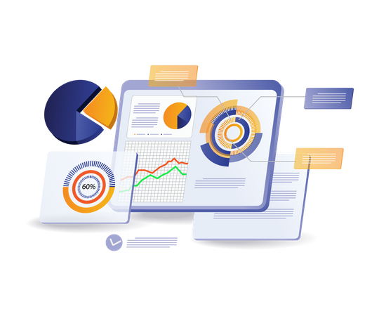 Monitoring screen to analyze the speed of business development  Illustration