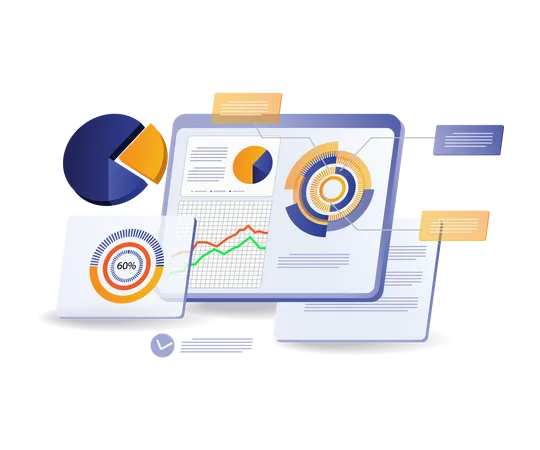 Monitoring screen to analyze the speed of business development  Illustration