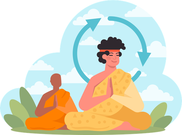 Monk  doing meditation  일러스트레이션