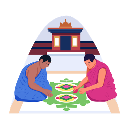 Monk making sand mandala  Illustration
