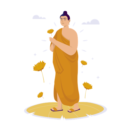 Monk On Floating Lotus  Illustration