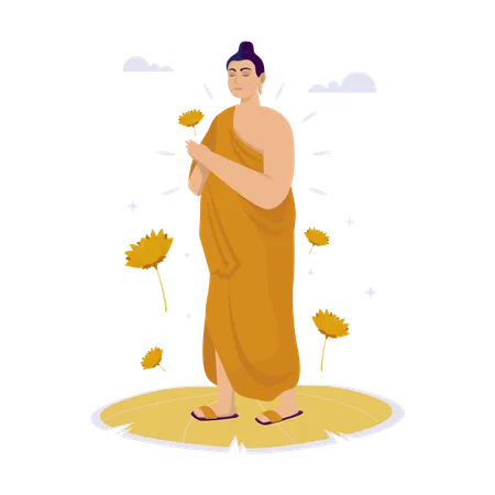 Monk On Floating Lotus  Illustration