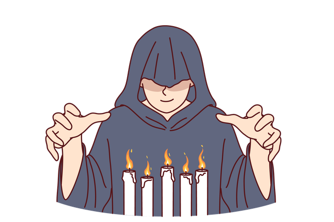 Monk performing mysterious religious ritual  Illustration