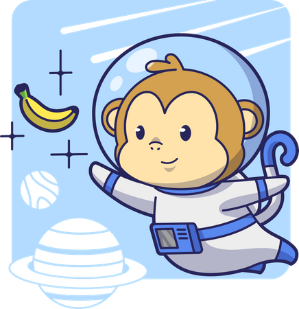 Monkey Astronaut after banana  Illustration