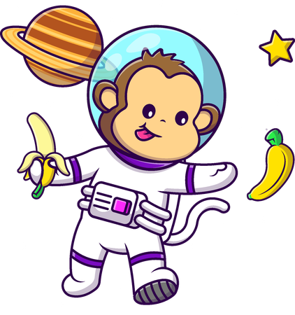 Monkey Astronaut Catching Banana In Space  Illustration