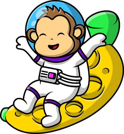 Monkey Astronaut Sitting On Banana Moon Planet  Illustration