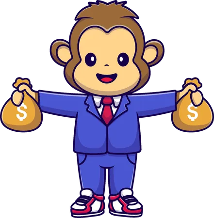 Monkey Businessman Holding Money Bag  Illustration