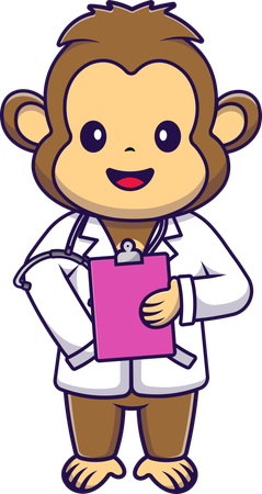 Monkey Doctor Holding Stethoscope and Clipboard  Illustration