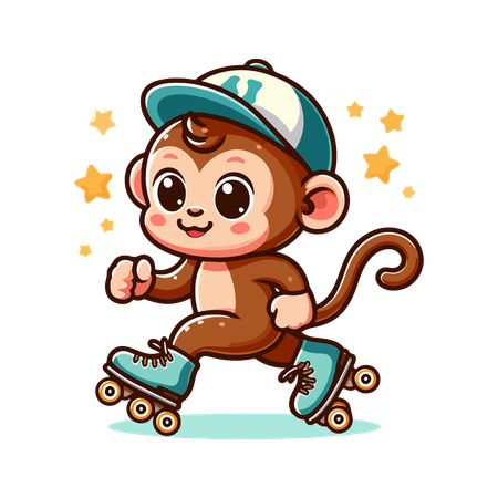 Monkey Doing Roller Skating  Illustration