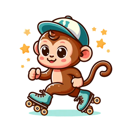 ローラースケートをする猿  イラスト